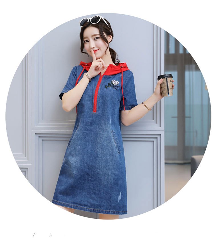 Đầm Jean Suông Phối Nón Thêu Hoa Hồng - NJ2839